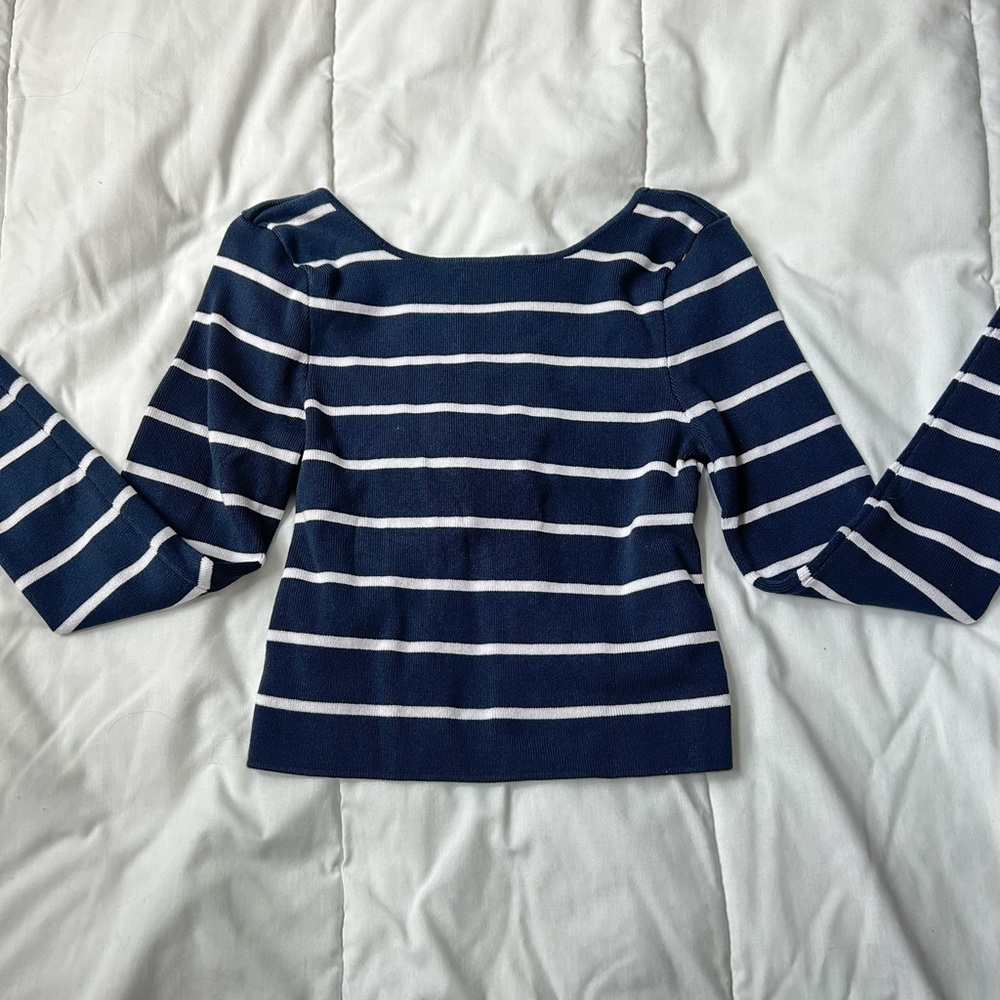 Navy and White striped Knit cropped Zara top